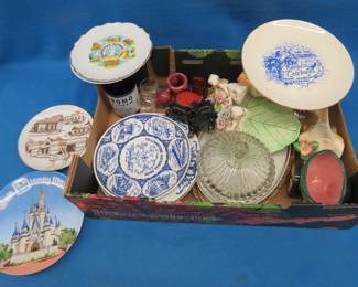 Lot 365. Souvenir plates, china figurines, salt and pepper, and more