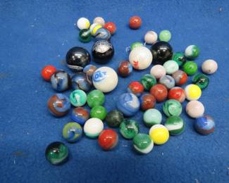 Lot 368. Tin of Marbles including Harley Davidson, Colt, and More