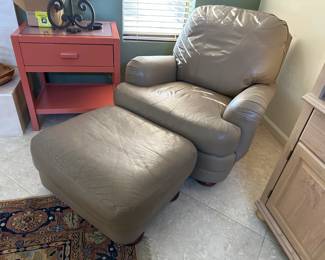 LEATHER CHAIR AND OTTOMAN