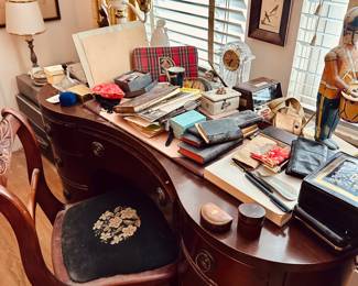 Great mahogany desk , needle point chair