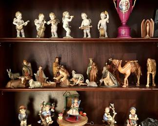 Porcelain cherubs, hand carved nativity set, early hummels