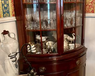 Crystal stem ware, china, sterling, salt and pepper and candle sticks