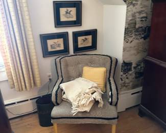 Occasional chair, art, throws and table linens