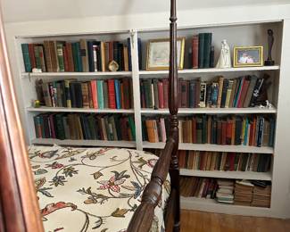 Books and mahogany full size bed