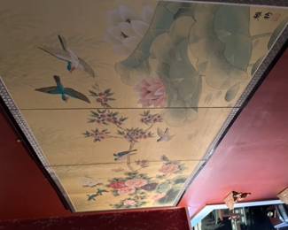 Chinese three panel on rice paper