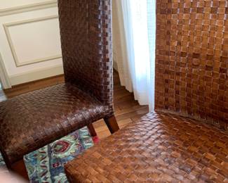Woven leather dining chairs