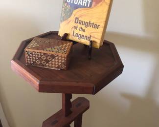 Hand crafted side table with crafted adjustable height