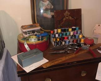 Sewing machines, cabinet and sewing supplies