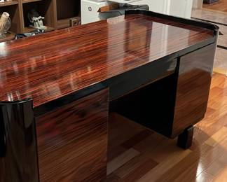 Art deco zebra wood and black lacquer desk