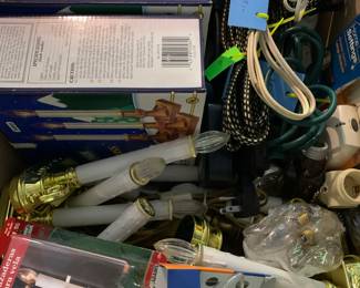 Loads of Christmas candles (electric and battery operated), plus extension cords, light plugs and lamp retiring cord.