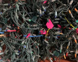 Boxes of bound strands of LED indoor/outdoor lighting.