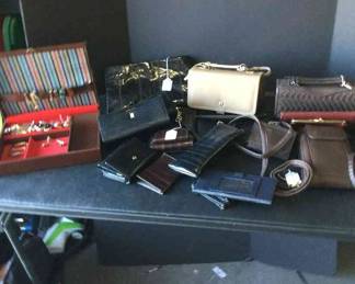 Lot Of Miscellaneous Womens Wallets  Purses And Box Of Mens Cuff Links