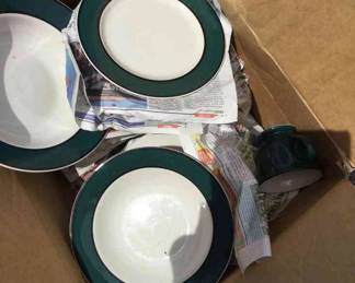 Set Of Gibson Green White Dishware 
