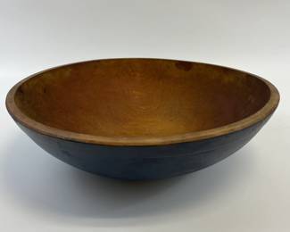 Large Early Round Wooden Dough Bowl in Old Blue Paint
