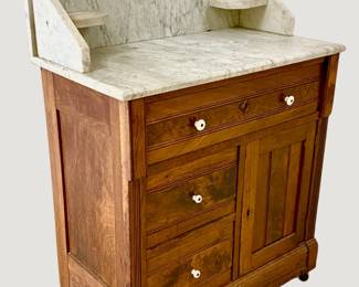 Walnut Eastlake Marble Top Washstand