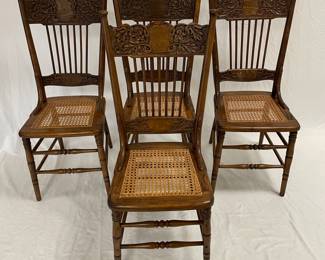 Set of 4 Oak Pressed Back Chairs with Caned Seats