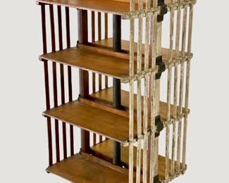 Unusual Revolving Wooden Bookcase with Cast Iron and Metal Brackets 