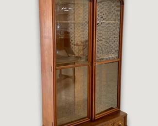 Walnut Double Glass Door Bookcase with 2 Wooden Shelves