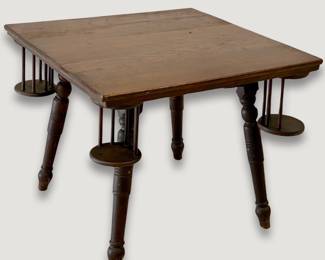 Square Oak Splay Leg Tavern Table with Drink Pockets 