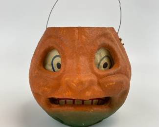 Vintage Halloween Paper Mache Jack O' Lantern with Original Inset Paper Face