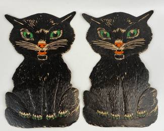 2 Large Vintage Halloween Black Cat Embossed Die Cuts