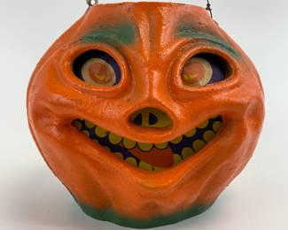 Large Vintage Halloween Paper Mache Jack O' Lantern with Original Inset Face