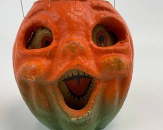 Vintage Halloween Paper Mache Jack O' Lantern with Original Inset Paper Face