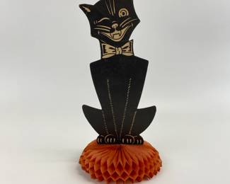 Vintage Halloween Black Cat Honeycomb Paper Fold Out Table Decoration