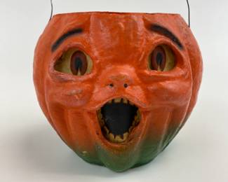 Vintage Halloween Paper Mache Jack O' Lantern with Original Paper Face