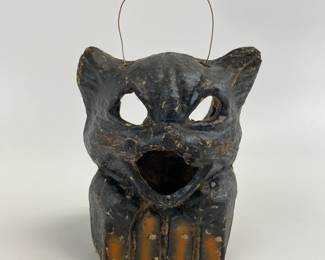 Vintage Halloween Black Cat on Fence Lantern