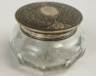 Cut Glass Dresser Jar with Sterling Lid
