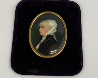 Portrait Painting on Porcelain in Velvet Frame