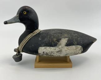 Early Bluebill Wooden Duck Decoy by the Robin Last Factory in Montreal, with Swing Weight