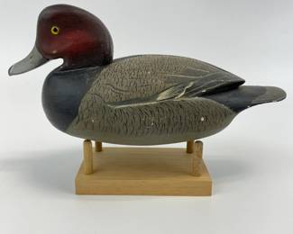 Wooden Snuggle Head Redhead Drake Duck Decoy in Orig. Paint
