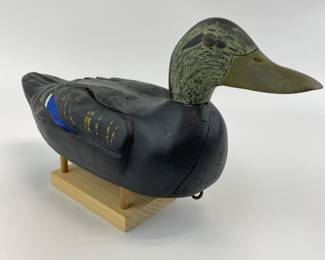 Wooden Black Duck Decoy with Wing & Tail Carving