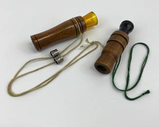 Pair of Duck Calls, 1 by Don Kleinschmitt for Herters, Mississippi Flyway Model, with 2 Duck Leg Bands