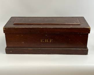 Early Carpenters Wooden Toolbox with Brass Handles
