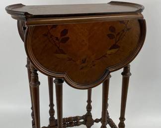 Fine Walnut Inlayed Gateleg Drop Leaf Accent Table with Drawer