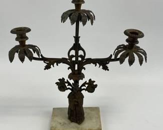 Figural Bronze Marble Base Candelabra 