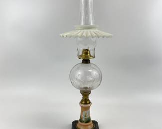 Hand Painted Iron Base Baquet Lamp with Petticoat Shade