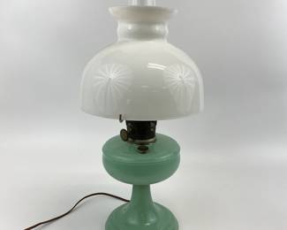 Jadeite Base Alladin Lamp with White Shade