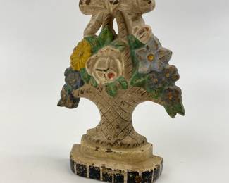 Cast Iron Flower Basket Door Stop in Original Paint