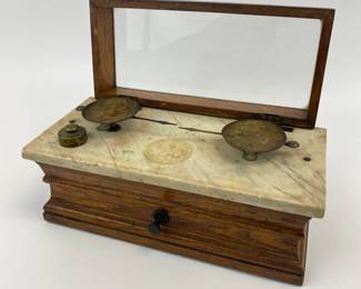 Oak and Marble Apothecary Scale with Glass Top