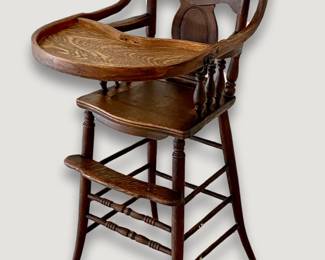 Solid Oak Pressed Back Highchair with Tray  