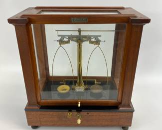 Walnut and Glass Encased Beckers and Sons Pharmacy Balance Precision Scale
