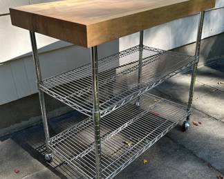 Wood Welded Butcher Block On Aluminum Cart With Wheels 2013
