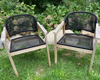 Rope Back Outdoor Chairs, Probably Teak