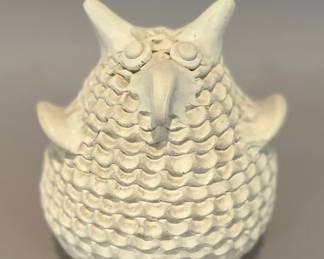 Jackie Shutiva, Acoma Pueblo, White Owl Effigy Decorated With A Corrugated Surface
