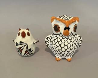 Two Acoma Pueblo, Pottery Owls - One Signed BR Vallo
