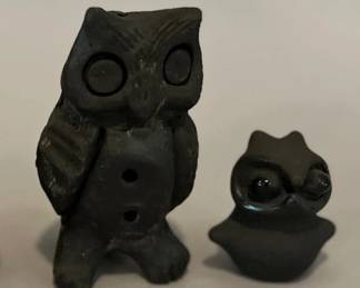 Aztec Pottery Owl Whistle With Dorothy And Paul Gutierrez, Santa Clara Pueblo, Blackware Pottery Owl, Signed
